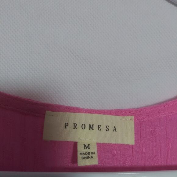 Promesa Bubble Gum Pink Sea Breeze Smocked Crepe Button-Front Maxi Dress Size M - Picture 7 of 10